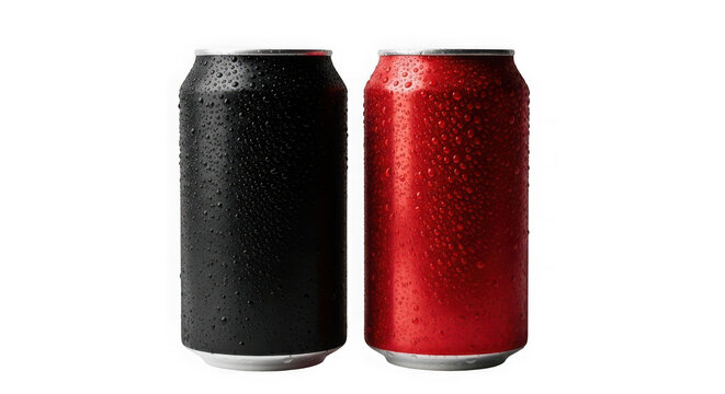 Two soda cans with condensation isolated on transparent background