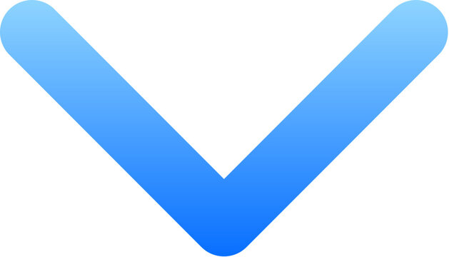 Modern blue gradient chevron down sign for dropdown menu and interface scroll navigation