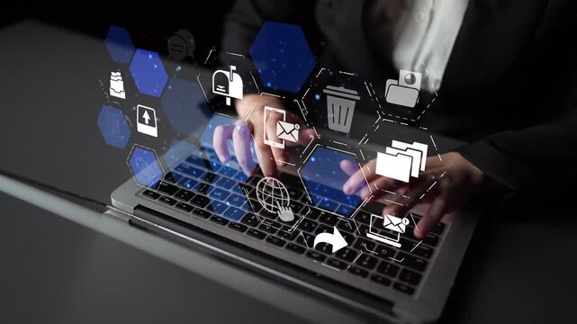 Email icons show digital communication, email service, and inbox management. Email supports online messaging, email notification, and secure exchange. Funnel