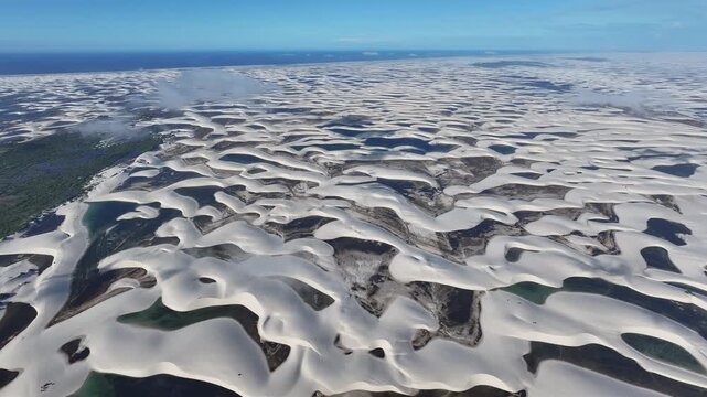 Lencois Maranhenses Skyline At Santo Amaro In Maranhao Brazil. Freshwater Lakes Landscape. Sand Dunes Mountains. Lencois Maranhenses Skyline At Maranhao. Tourism Travel. Nature Scene. Beach Background