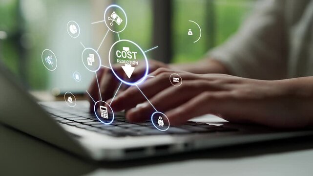Cost reduction and cost saving through digital transformation, business cost optimization, operational cost reduction, financial savings, and resource efficiency strategy for business success. Funnel
