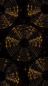 Luxury gold circle pattern rings, warm sparkle particles, dark copy space, elegant radial motion. ceremony titles, premium branding, festive reveals, wedding videos, event promos, decorative overlays.