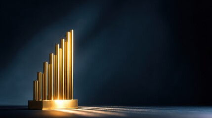 Obraz premium A golden award or trophy representing success, growth and achievements. The award is gleaming against a dark background, highlighted by dramatic lighting 