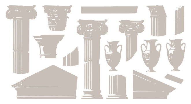 Ancient Greek Architecture Elements: Columns, Urns, Pediments - Vector Illustration
