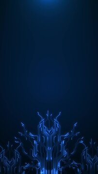 Dark blue circuit skyline scene electric line towers, soft top light, empty space for text logo. technology , network explainers, coding intros, innovation promos, interface screens, motion graphics.