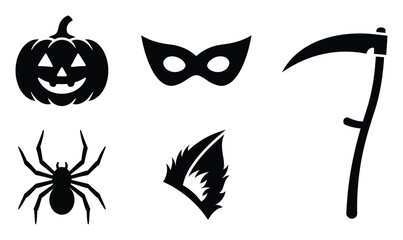 Naklejka premium Halloween graphic elements pumpkin mask scythe spider and ear for spooky designs