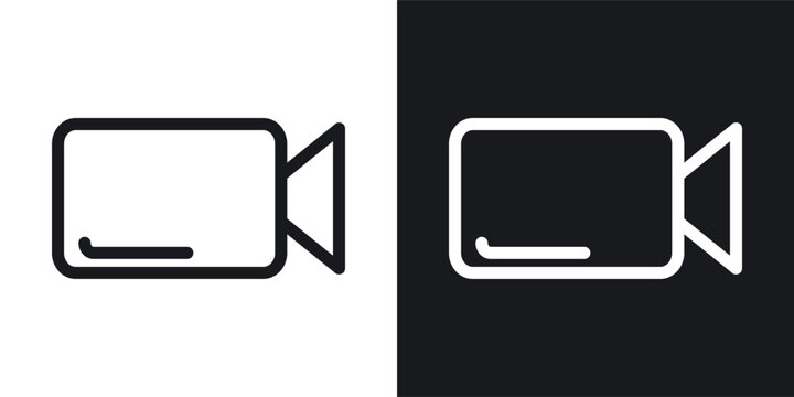 Video call icons set in black and white stroke lines