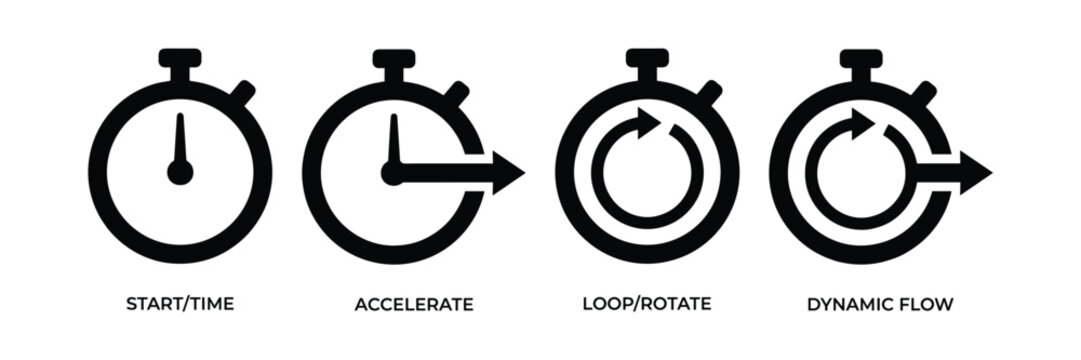 Stopwatch Process Icon Set Speed Loop Automation Workflow Vector Pack Clean Minimal Time Management Icons