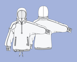 Half zip hoodies vector design technical flat sketch by adobe illustrator. © Clothing Design