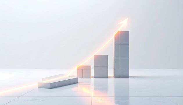 White bar chart with glowing arrow signifying upward growth and progress