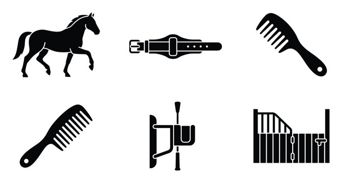 Horse riding equipment and stable icons for equestrian themed branding projects