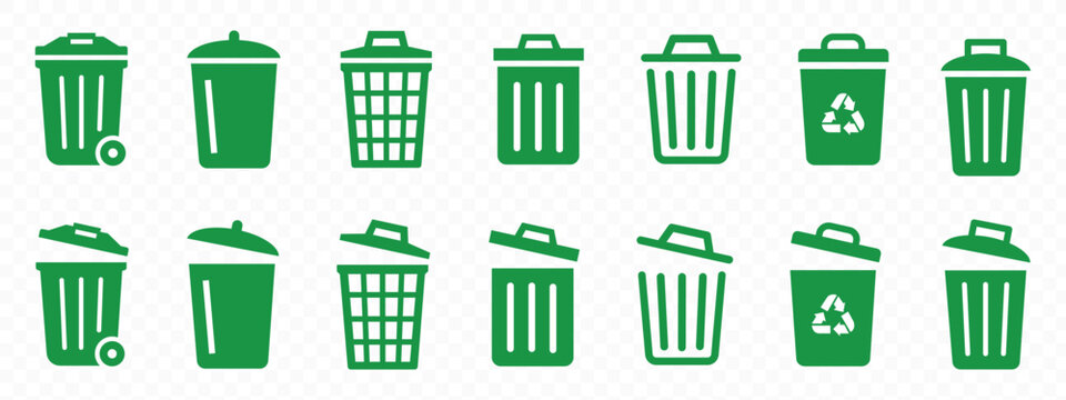 Trash Bins and Waste Disposal Icons Set Featuring Different Designs for Environmental Sustainability and Waste Management Concepts. dust bin icon Simple thin line logo set. bin icon. Eps 10
