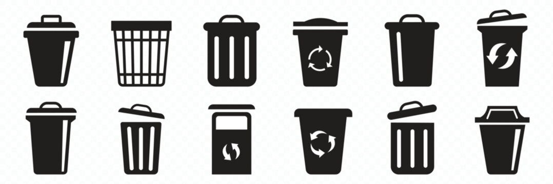 Trash icons set. Dust bin sign collection. Can or delete symbol. Recycle bin icon button. Dustbin icon in trendy flat and line design. wastage or garbage can. Rubbish Bin group