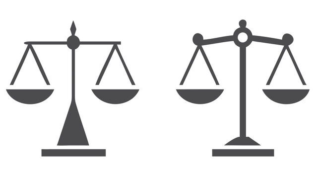 scales of justice icons monochrome balanced and unbalanced