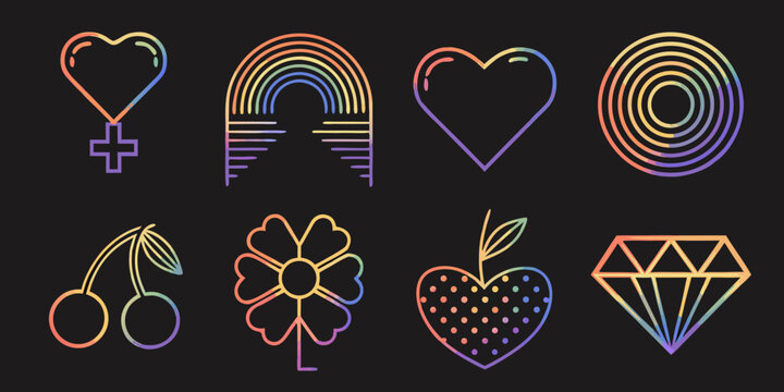 queer pride symbols vibrant gradient line art on black background