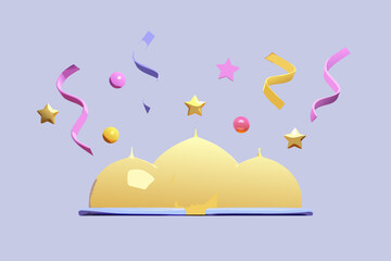 yellow domes with confetti 3d illustration on lavender background © Rupa