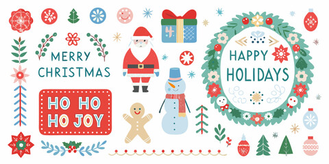 christmas illustrations collection with santa claus snowman and holiday greetings © Rupa