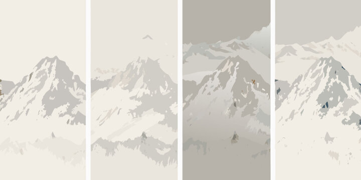 mountain range illustration four panel diptych minimalist style