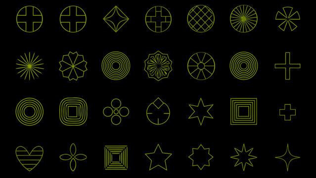 geometric line patterns collection of abstract shapes on black background