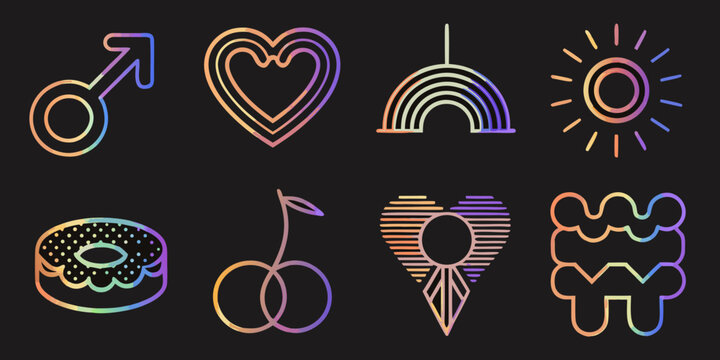 queer pride symbols collection vibrant gradient color on black background
