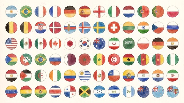Complete set of world nations circular flag icons for international tournament reference guide and multicultural sport event design
