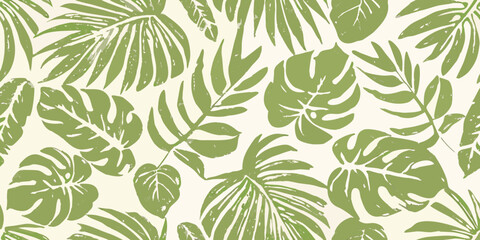 Materiał do szycia Seamless tropical monstera leaf pattern green foliage illustration on a white background high quality professional