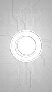 Silver circuit board layout raised round center, fine electronic lines, minimal grid texture. software hardware explainers, digital dashboards, business presentations, logo reveals, and motion loops.