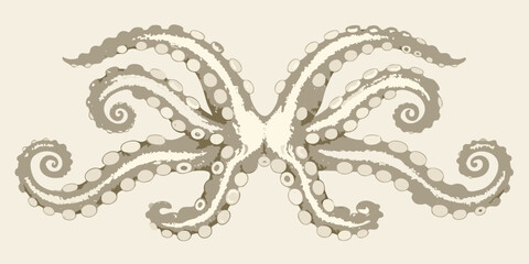 Intricate octopus illustration with symmetrical tentacles and suction cups on a beige background high quality © Dibyendu