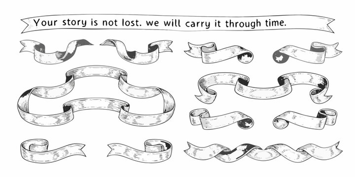 Intricate hand drawn ribbon banners and scrolls collection on a white background high quality professional