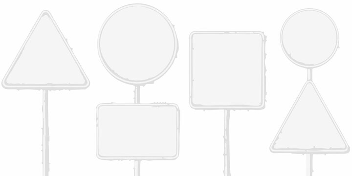 Blank road signs in various shapes with white backgrounds minimalist transportation symbols high quality professional