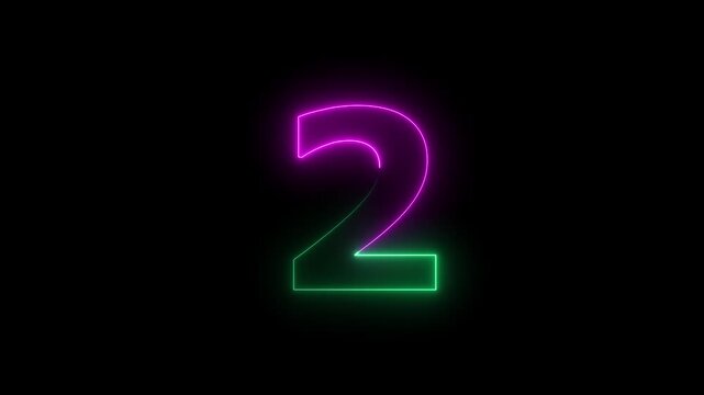 Abstract glowing Neon 2 number educational mathematics text icon animation on black background. 