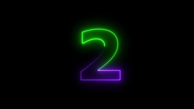 Abstract glowing Neon 2 number educational mathematics text icon animation on black background. 
