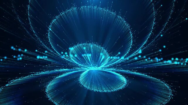 Abstract futuristic glowing energy swirls in deep blue cosmic digital art background