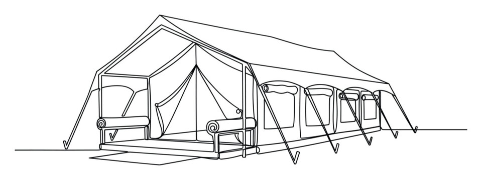 Outline of a spacious glamping tent, perfect for outdoor travel and adventure marketing designs.
