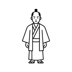 Fototapeta premium Japanese Samurai Warrior in Traditional Kimono Outfit, Minimalist Line Art Illustration