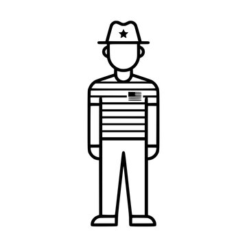 US Military Drill Instructor Icon - Line Art Soldier with Hat and Flag