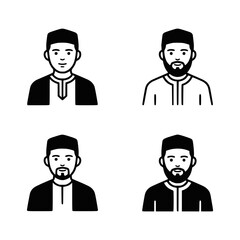 Fototapeta premium Muslim Men Icons: Diverse Avatars with Traditional Attire and Beards