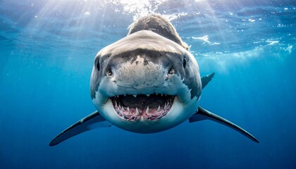 Obraz premium Close-up of a shark swimming underwater.