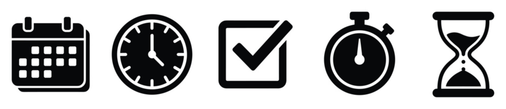 Business planning and task management icons for scheduling, progress, and deadline reminders
