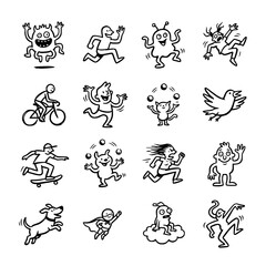 Fototapeta premium Funny Cartoon Characters Collection: Monsters, People, Animals, Activities