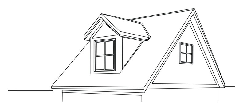 Architectural outline of a residential roof with dormer windows for building plans.