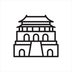 Obraz premium Chinese Forbidden City Icon. Imperial Palace Landmark. Minimalistic Linear Symbol of Chinese History, Dynasty, and Architecture.