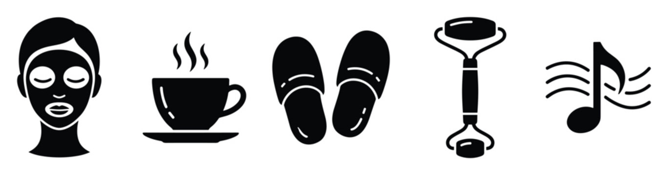Wellness and selfcare routine icons for spa, comfort, and relaxation concepts at home