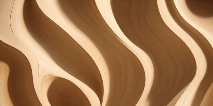 Smooth brown wood texture background featuring a dark timber grain pattern with elegant liquid swirls and a silk material design across a polished wooden board plank