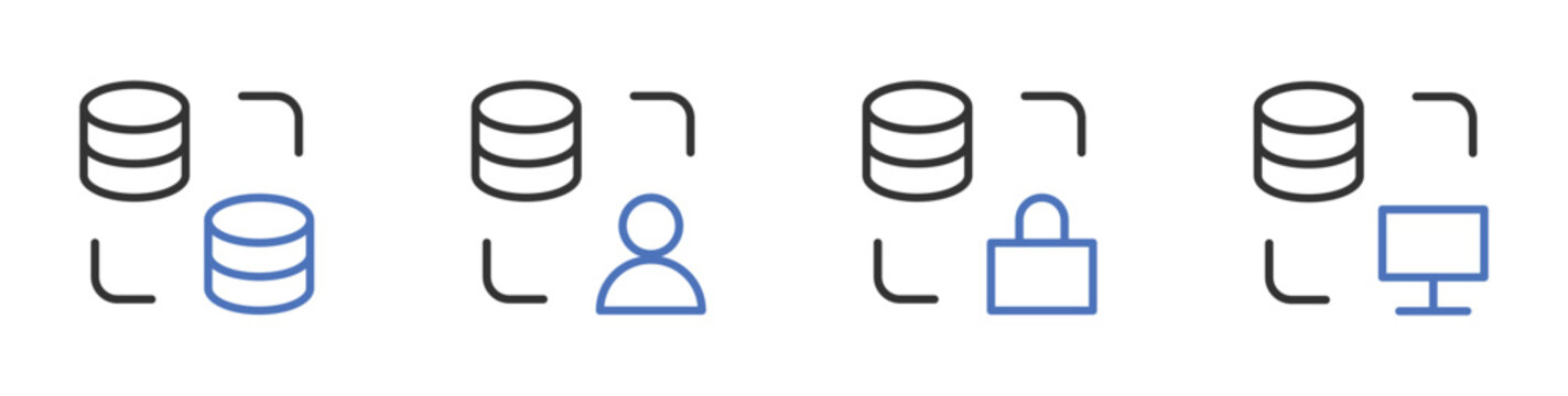 Data Transfer & Database Connection Icons Set Line Vector Illustration.
