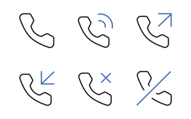 Fototapeta premium Phone Call Icons Set Incoming Outgoing Missed Editable Stroke Vector.