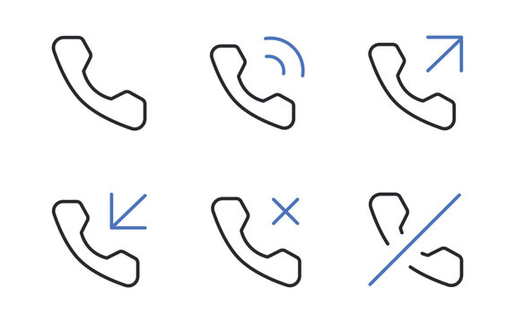 Phone Call Icons Set Incoming Outgoing Missed Editable Stroke Vector.