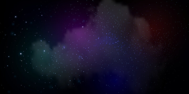 Space background with realistic nebula and shining stars. Colorful cosmos with stardust and milky way. Magic color galaxy. Infinite universe and starry night. Vector illustration.