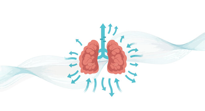 Illustration of Lungs with Airflow Arrows and Wave Pattern