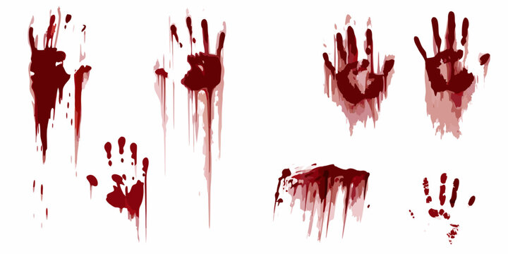 Bloody handprints and splatters illustration graphic design with red stains on white background high quality